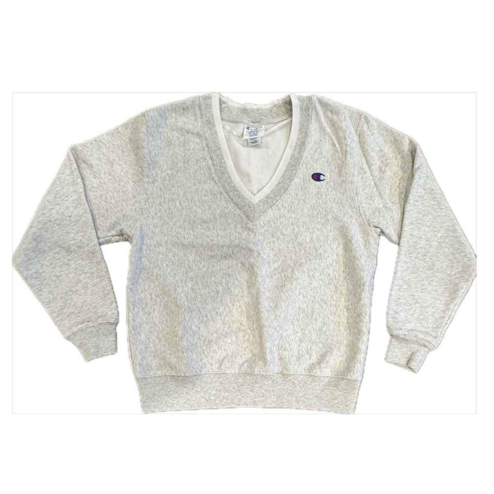 💕 NWOT Champion Reverse Weave Ribbed V-Neck Sweatshirt in heather grey, medium